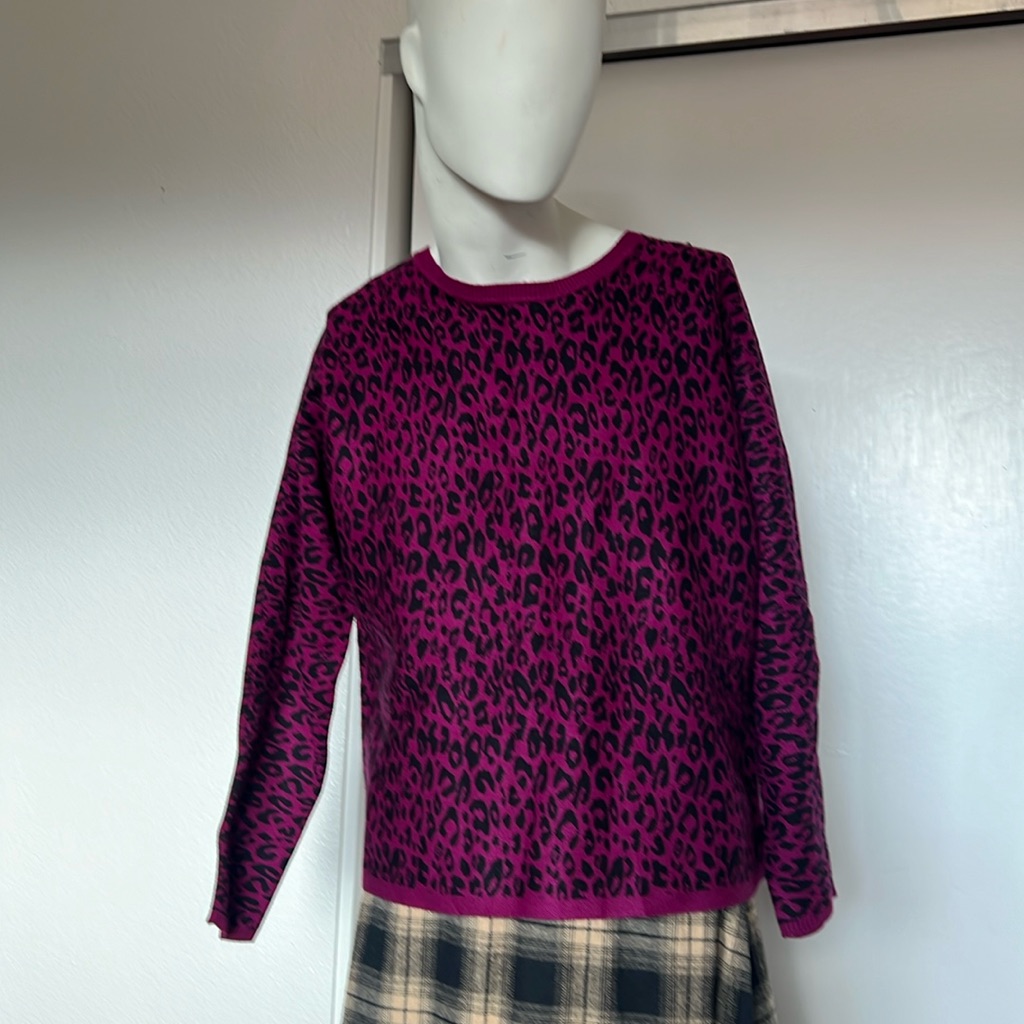 Apt9 Size Petite Pxxl Red & Black Animal Print Pullover Sweater Top